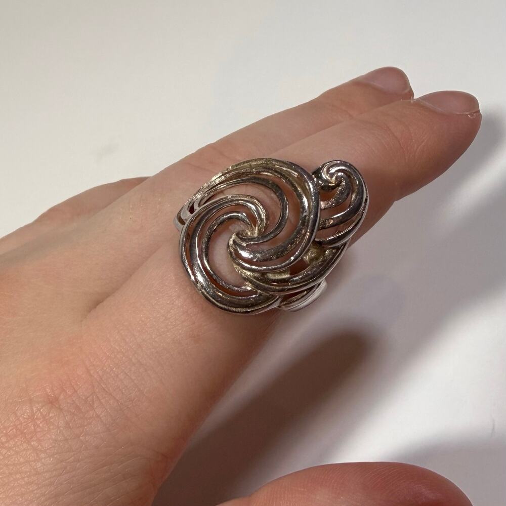 Vintage Sterling Silver 925 Wavy Ornate Spiral Swirl Statement Cocktail Ring 8.5 - Picture 2 of 8